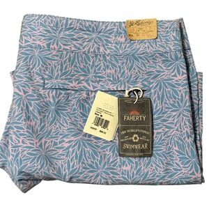 Faherty Boardshorts 7" Mens Sz 38 Swim Trunk Orchid Frond Floral Print Blue Pink